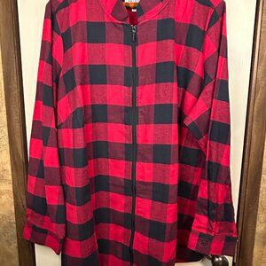 denim + company full-zip long sleeve red & black buffalo check print 2X top.
